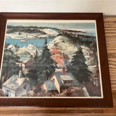 Henry Gasser Signed Framed Coastal Harbor Landscape with Sailboats