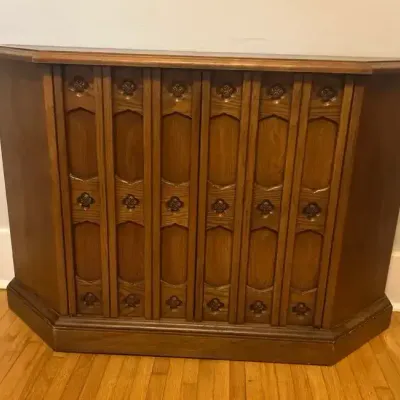 Vintage Ornate Console Cabinet / Record Storage Cabinet 2.4’ X 1’ X 2.4’