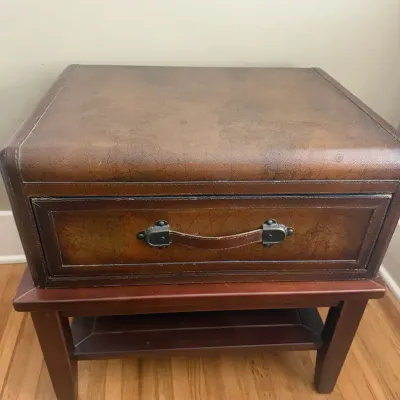 World Map Leather-Look Storage End / Accent Table 24”x 24” X19”