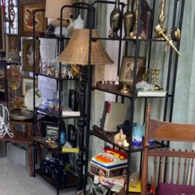 Sale Photo Thumbnail #8: Lamps and chairs, brass items