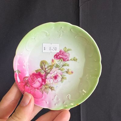 Vintage Hand Painted Rose Floral Plate Riscam5-26-62