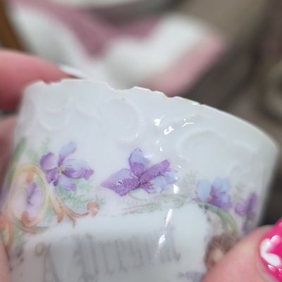 Antique German Porcelain 'A Present' Mustache Cup
