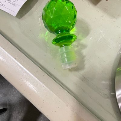 Vintage Green Faceted Glass Decanter Stopper