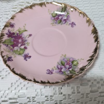 Vintage Pink Saucer with Violet Pattern