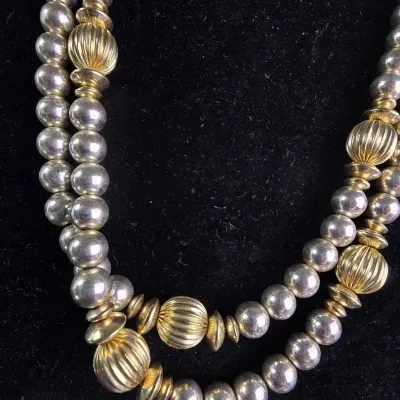 Sterling Silver Beaded Chain Necklace with Gold Tone Accent Beads