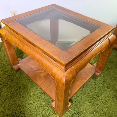 Glass Topped Wooden End Table - 29x25x21”
