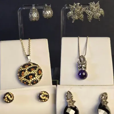 Sterling Silver Marcasite, Amethyst, Crystal & Faceted Glass Jewelry