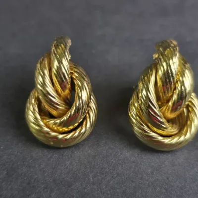 14K Gold Twisted Rope Knot Earrings, Hollow