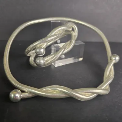 Sterling Silver Arezzo Italy Flex Necklace Bracelet Pair