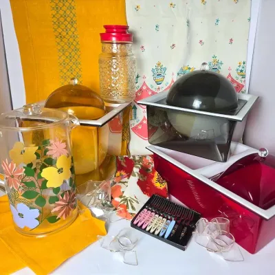 MCM & Vintage Servingware - Buffet Servers, Table Linens, Plastic Pitcher & More