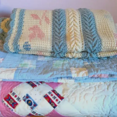 Vintage Patchwork Quilts & Knitted Baby Blanket