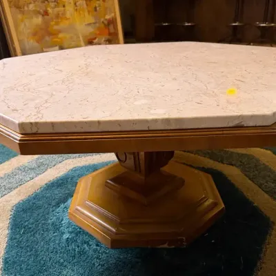 Weiman Octagonal Wood Table with Travertine Top - 38x41x18.5”