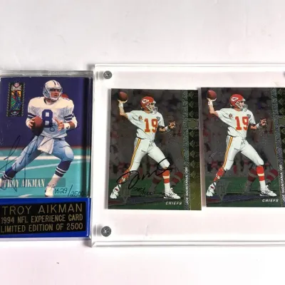 Autographed Joe Montana & Troy Aikman Football Cards with COAs