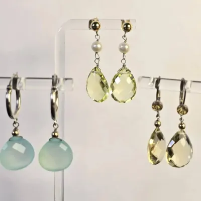 Sterling Silver Chalcedony, Lemon Quartz & Pearl, Citrine Earrings
