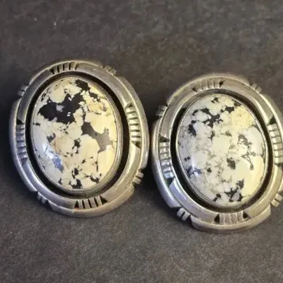 Southwestern Sterling Silver White Buffalo Style Earrings