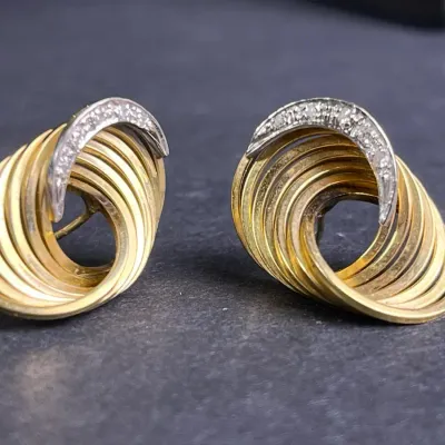 14K White & Yellow Gold Diamond Accented Sprial Earrings