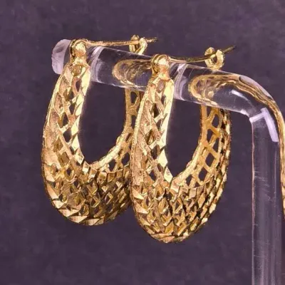 14K Gold Lattice Hoop Earrings