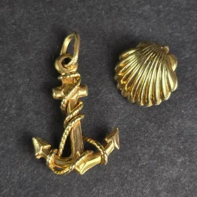 14K Gold Anchor & Shell Pendants
