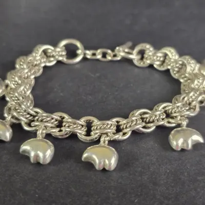 Mexican Sterling Silver Double-Link Bear Charm Bracelet