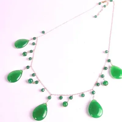 14K Gold Jadeite Drop Necklace - 19"