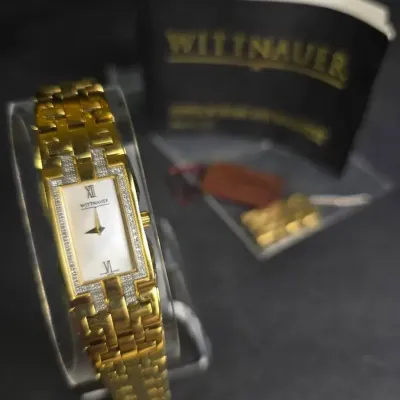 Wittnauer A8 Swiss Made Diamond Accent Gold-Tone Ladies Bracelet Watch