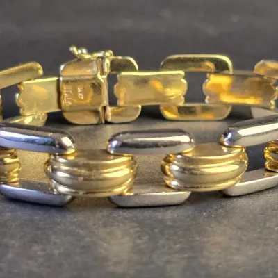 14K White & Yellow Gold Italy Chain Link Bracelet
