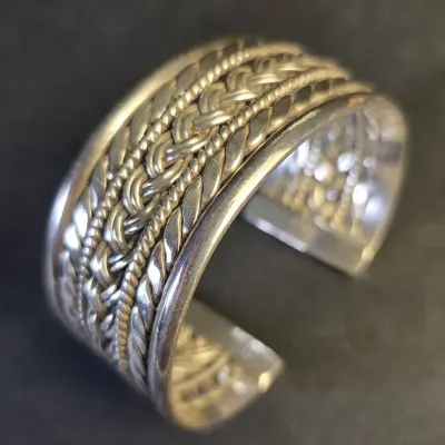 Taxco Mexico Sterling Silver Woven Cuff Bracelet