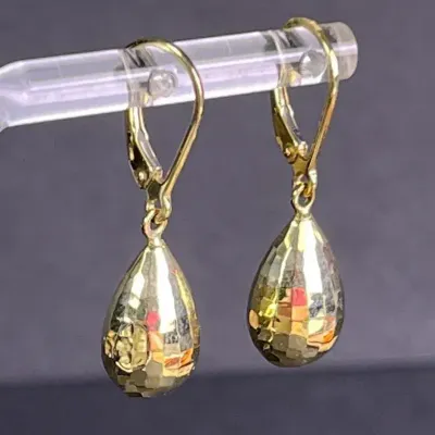 14K Gold Faceted Teardrop Dangle Earrings, Hollow