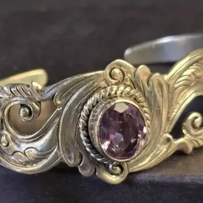 Sterling Silver Amethyst Cuff Bracelet 