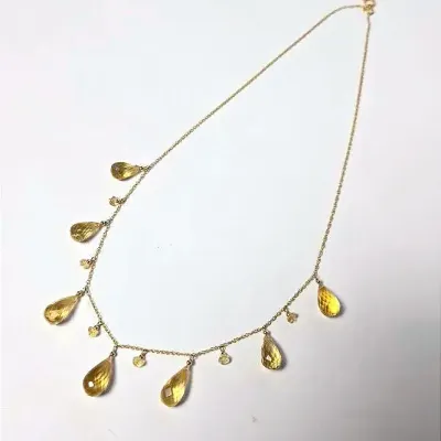 14k Gold Faceted Citrine Drop Necklace 18"