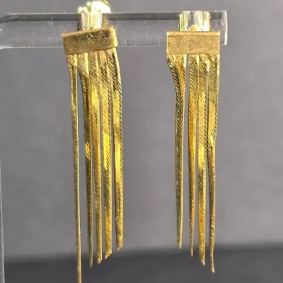 14K Herringbone Chain Fringe Earrings with 14K Backings