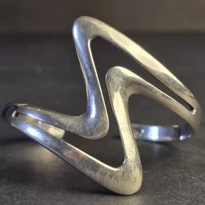 Mexican Sterling Silver Modernist Sculptural Cuff Bracelet
