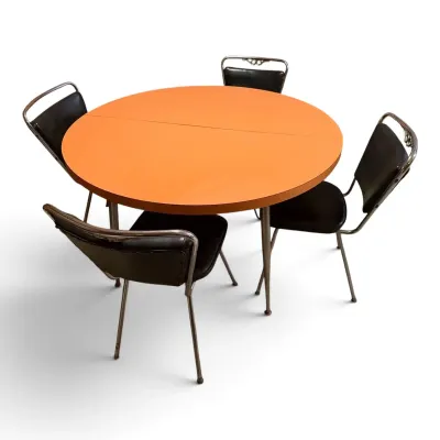 Vintage MCM Orange Formica Table & Chairs 