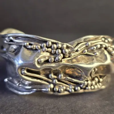 Signed Stan D (Davidson) Sterling Silver Brutalist Cuff Bracelet 