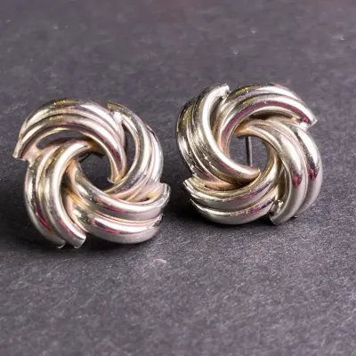 14K White Gold Woven Style Earrings, Hollow 