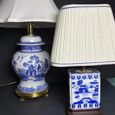 Spode Blue Willow Lamp Plus Blue & White Asian Ceramic Lamp
