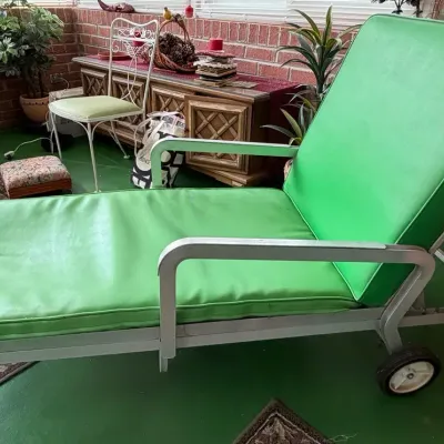 Vintage Green Vinyl Patio Chaise 