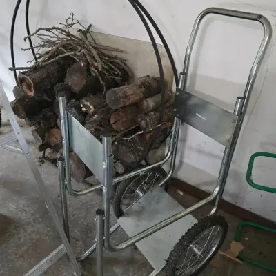 Wheeled Firewood Cart & Metal Hoop Firewood Rack