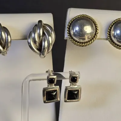 Sterling Silver Earrings: Taxco Button, Plus Twist & Dangle Styles