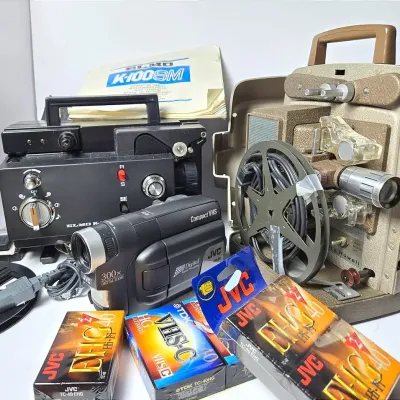 Elmo K-100SM & Bell & Howell 255A Film Projectors Plus JVC GR-AXM225 VHS Camcorder