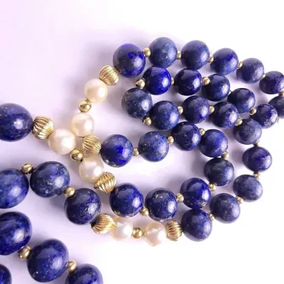 Lapis Lazuli Necklace with 14K Gold Bead & Cultured Pearl Accents