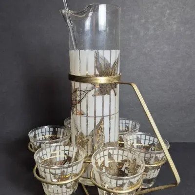 MCM Fred Press Cocktail Pitcher With Glasses & Caddy