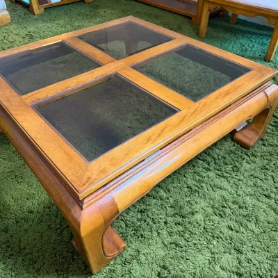 Glass Top Wood Coffee Table - 39x39x15”