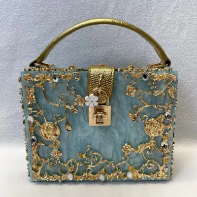 Verano Hill Acrylic Box Sky Blue Evening Handbag, NEW