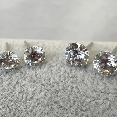 14k White Gold Diamond Stud Earrings, 2 Pair