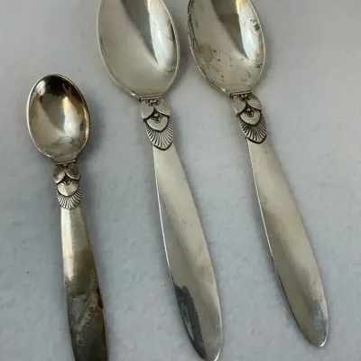 Georg Jensen Sterling Silver “Cactus” Medium Tea Spoons & Mocha Spoon 3 Pc