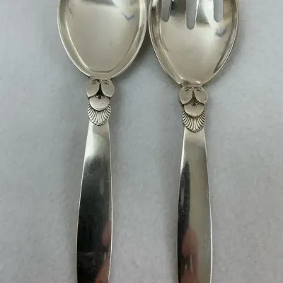 Rare 1930 Georg Jensen Sterling Silver "Cactus" Small Salad Serving Set