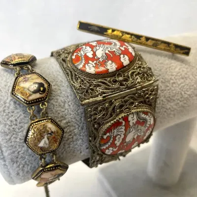 Satsuma Damascene Filagree Asian Jewelry,3pcs
