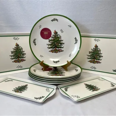 Pimpernel Spode Melamine Christmas Tree Platters And Trays, 9pcs