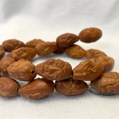 Chinese Hediao Carved Olive Pit Face Beads 